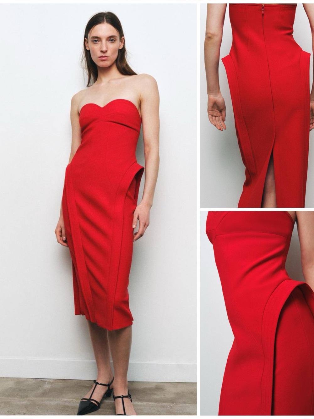 ZARA ~ Sweetheart Neckline Midi Dress